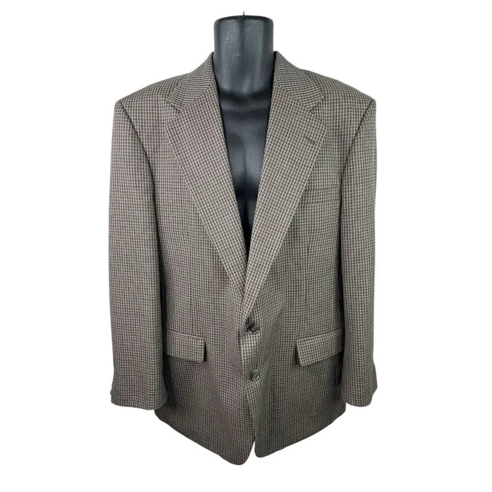 VTG 90s Haggar Houndstooth 2 Button Blazer Sport Coat Taupe Multi-Colored 42L